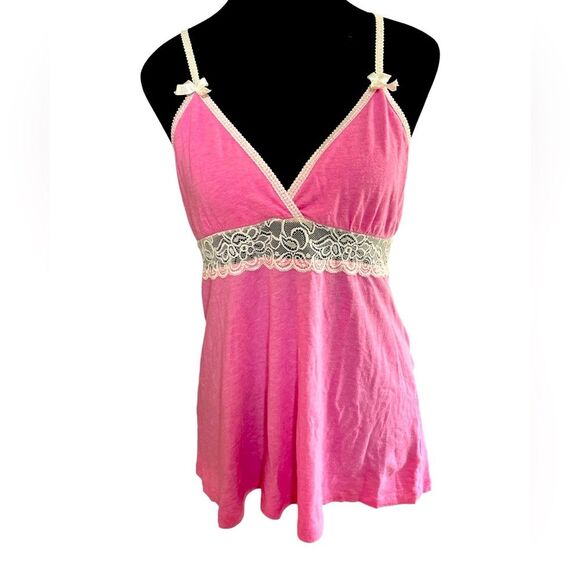 Y2K Pink Babydoll Top Size Small Lace Cotton Stretch Empire Waist Feminine - Picture 1 of 4